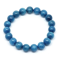 【正佳珠寶】藍磷灰 深邃藍 9.5-10mm 藍磷灰手珠｜日本彈力繩(藍色磷灰石 自然原礦寶石)