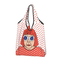 Cute Yayoi Kusama Self Portrait Shopping Tote Bag Portable Groceries Shopper Shoulder Bag