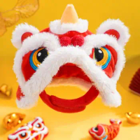 new year Hats for Cats Cute Plush Pet Hat Cat Costumes Chinese New Year Costume Soft Warm Lion Dance Clothes for Cat Puppy Dog