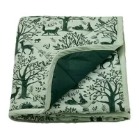 selimut quilt, pola hewan hutan/hijau, 96x96 cm