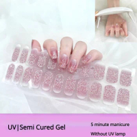 20Tips Ice Transparent Nude Color UV Gel Nail Patch Semi Curing Semi Baking Phototherapy Nail Oil Film Nail Art Decorations