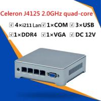 NUC Mini Computer Intel Celeron J1900 J4125 2.0GHz Quad Core Fanless Mini Pc firewall 4 lan Router Barebone