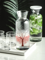冷感櫻花樹變色玻璃水壺家用涼水杯果汁瓶大容量帶蓋子冷水壺日式