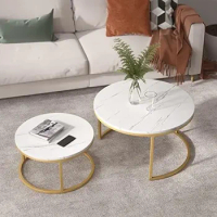 Nesting Coffee Table Round, Golden Color Frame with Wood Top for Small Space and Living Room, 32\u201D Small coffee table Table