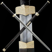 Tradition Handmade Han Dynasty Saber Battle Jian Chinese Damascus Steel Blade Sharp KungFu Sword Brass Fittings/Ebony Wood