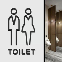 Plak Penunjuk Pengingat Tanda Tandas Lelaki Wanita Hitam Tanda Wc 3D Plak WC Bangunan pejabat