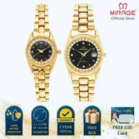 Mirage Jam Tangan Pria Permata Analog RX 1579 M Gold Original Stainless Couple Plat Hitam