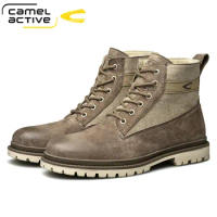 Camel Active New Men Boots Genuine Leather Ankle Boots Short Casual Tooling Leather Men Shoes Wear-resistant Beef rubber sole
