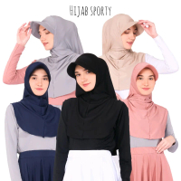 Kerudung Hijab Olahraga Sporty Instan Nyaman Simple Topi  Muslim  Wanita  Hitam  Bergo Lembut