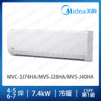 【MIDEA 美的】4-5+6-7坪一對二冷暖變頻分離式冷氣(MVC-3J74HA/MVS-J28HA/MVS-J40HA)