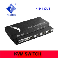 USB Hdmi-compatible KVM Switch 4K@60Hz HDR Switcher 4X1 with 4 USB and 4 Hdmi-compatible Cables Support Keyboard Mouse Printer