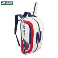 YONEX Original 2024 New 3D Leather Badminton Racket Bag Racquet Backpack Super Tour Large Capacity Badminton Bag White Blue