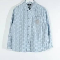 Kemeja MLB NY MONOGRAM WHITE STRIPE LIGHT DENIM BLUE LONG SHIRT 100% ORIGINAL Size L