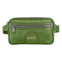 GUCCI Off the Grid圓標燙金LOGO尼龍拉鍊胸掛/腰包(男款/森林綠)