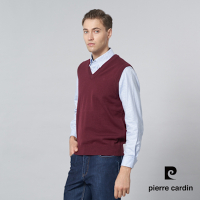 Pierre Cardin皮爾卡登 男款 羊毛混紡素色V領毛衣背心-酒紅色 (7005461-79)