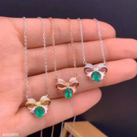 Jewelry 925 sterling silver inlaid natural emerald gemstone girl pendant necklace gold white gold rose gold fashion face luxury