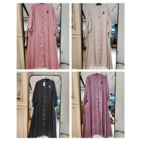 Gamis Polos Kancing Pin Bordir Shellasaukia