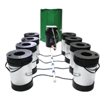 Recirculating aeroponics system 8 buckets. Clone bucket hydroponic growing systems with nutrient supply barrel