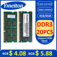 memoriam ddr3 Ymeiton 20PCS Memory Note 1600MHz 1333MHz 4GB 8GB SO-DIMM RAM laptop Memory Wholesales