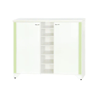 【南亞塑鋼】4.2尺直飾造型二開門中開放防水塑鋼鞋櫃(白色+粉綠色)