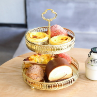 歐式水果盤時尚雙層蛋糕盤點心盤客廳糖果收納盒擺件金屬茶幾托盤
