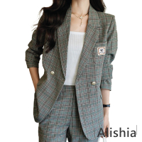 【Alishia】英式女款復古寬鬆格子西裝外套(現+預 綠 / 棕)