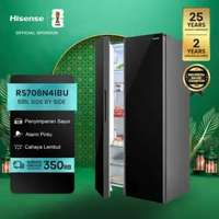 Hisense Kulkas RS708N4IBU Refrigerator Side By Side Kapasitas 591L Warna Hitam Inverter Tanpa Bunga 