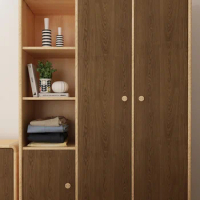 Nordic simple open lockers large storage cabinets solid wood double door wardrobe bedroom wardrobe Foshan