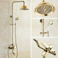 Bathroom Shower Faucet Bath Faucet Mixer Tap With Hand Shower Head Gold Color Brass Shower Faucet Set Wall Mounted zgf313