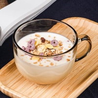 大容量早餐杯帶勺帶蓋透明玻璃牛奶杯燕麥杯水杯家用耐熱咖啡杯