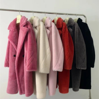 Teddy Bear Coats Real Fur Coat 100% Wool Jacket Women Winter Coat Woven Fabric Thick Warm Outerwear Big Size Fashion Streetwear