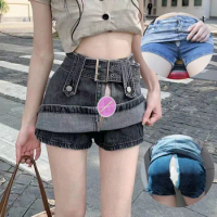 Invisible Open Crotch Outdoor Sex Pants Denim Skirt Sexy Women Clothing Summer Short Culottes A-line Peach Hip Skort with Zipper