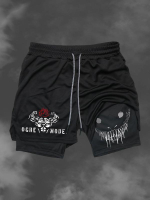 Men 'S Graphic Print Drawstring Waist 2 In 1 Athletic Sports Shorts, Regular Fit Casual Pocket Track