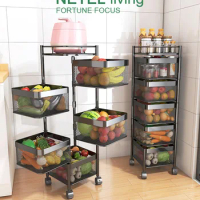 NETEL Rotatable Storage Rack Corner Organizer Kitchen Trolley Cabinet Multi-Layer Pot Shelf Fruit and Vegetable Basket