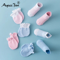 4 Pairs/Lot Kids Socks Newborn Baby Anti Scratch Face Glove Suit Sock Spring Cotton Mesh Striped Infant Boy Girl Cute Sock 0-6M