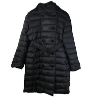 BURBERRY WITLEY 繫腰連帽款長版羽絨外套(黑色)