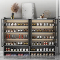 Minimalist Modern Glass Door Shoe Rack Household Shoe Cabinet Simple Entrance Upscale Large Capacity Shoes Storage Organizer