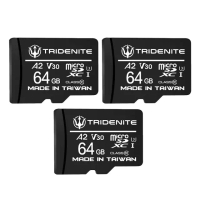 【TRIDENITE】MicroSDXC 64GB*3入 A2 V30 UHS-I U3 4K 攝影記憶卡-附轉卡(日本原廠直營)