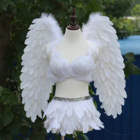 Halloween event stage show party Christmas gift cosplay costumes White Angel costume feather angel wings +bra+ skirts full set