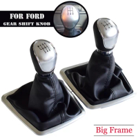 Silver Black Gear Shift Knob 5 Gear 6 Speed Manual For Ford Focus 2 MK2 FL C-MAX 2006-2011 MK3 MK4 MK7 Galaxy Car Styling
