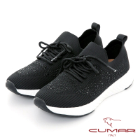 【CUMAR】包覆感綁帶飛織水鑽休閒鞋(黑色)