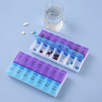 Pill Box Case 7 Day Weekly Medicine Storage Box Double Row 14grid Tablte Dispenser Organizer Open Lid First-Aid Kit Container