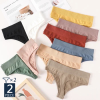 2PCS/Set Seamless G-String Panties Women Thongs Sexy Panty Lingerie Solid Color Female High Waist Thongs Women's Underwear