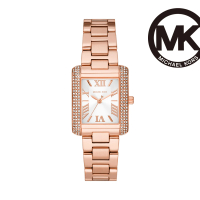 【Michael Kors 官方直營】Emery 奢華排鑽羅馬數字方形女錶 玫瑰金不鏽鋼鍊帶 手錶 33MM MK4641