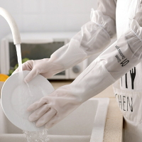 宿舍長筒洗衣手套女一體加絨加厚硅膠廚房洗菜洗碗長款冬季橡膠1入