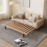 【KENS】沙發 沙發椅 北歐實木沙發床客廳布藝沙發可伸縮多功能日式實木沙發小戶型