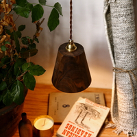 黑胡桃木黃銅吊燈實木簡約燈罩 個性玄關創意過道餐廳吧臺燈