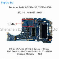 For Acer Swift SF314-56 SF314-56G Laptop Motherboard With i3-8145U i5-10210U i7-8565U CPU 4GB-RAM 18721-1 448.0E718.0011 100% OK