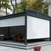 Pavilion with retractable canopy modern aluminium louvre outdoor gazebo waterproof pergola