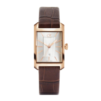 【Calvin Klein 凱文克萊】Window系列 玫瑰金框 白面 矩形錶 棕色皮革錶帶 手錶 腕錶 CK錶(K2M23620)